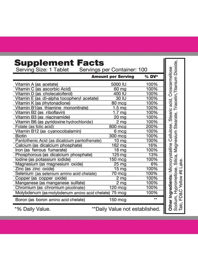 alfa vitamins Multi Women Vitamins Dietary Supplement With Essential Vitamins & Minerals For Women Amino Acids + Antioxidants 100 Tablets (2 Pack)  - Image 3