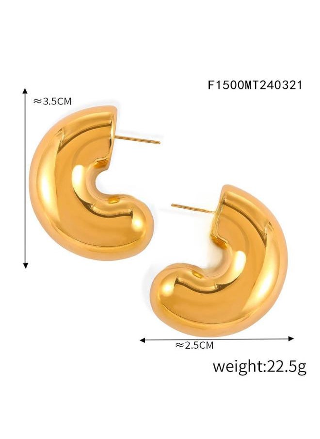 Generic - Minimalistic Personality Niche Geometric Earrings Bright Design Titanium Steel Gold-plated C Earrings Joker Jewelry - Image 1