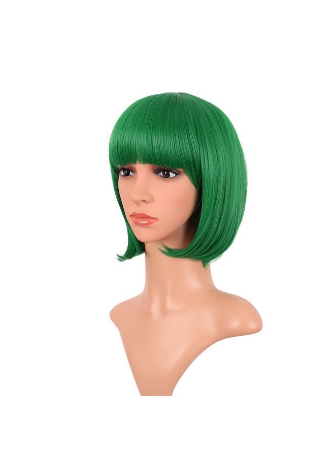 MapofBeauty 12 Inch30 Cm Fashion Lady Short Straight Flat Bangs Bob Wig (Green)  - Image 3