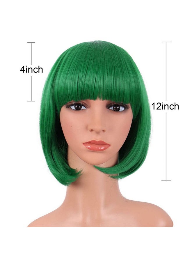MapofBeauty 12 Inch30 Cm Fashion Lady Short Straight Flat Bangs Bob Wig (Green)  - Image 5