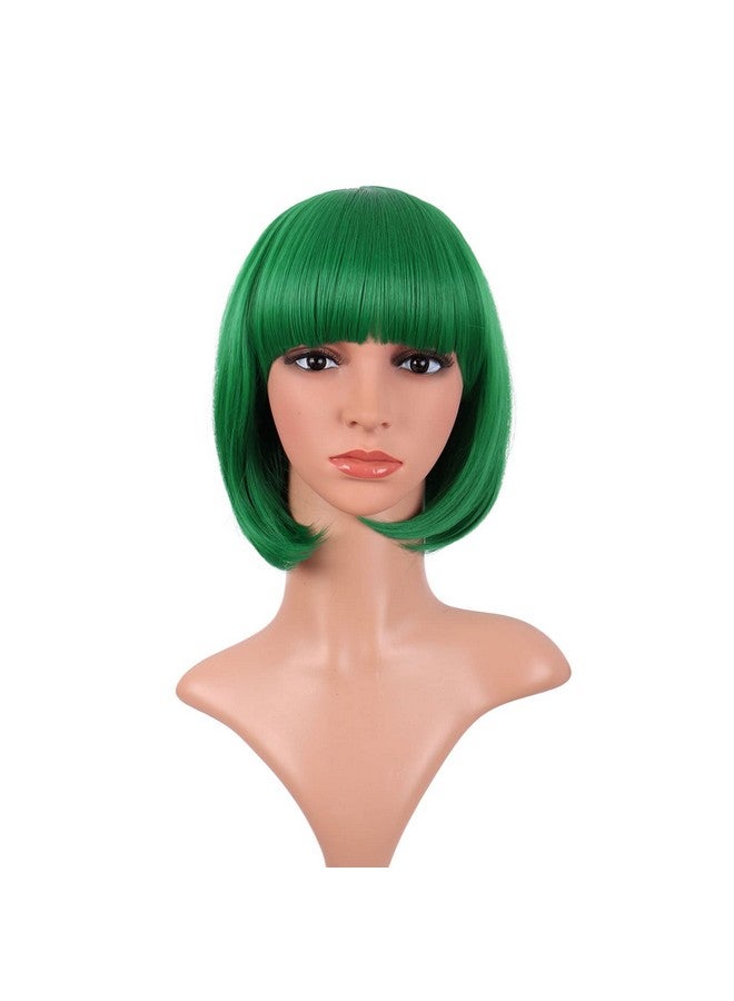 MapofBeauty 12 Inch30 Cm Fashion Lady Short Straight Flat Bangs Bob Wig (Green)  - Image 1