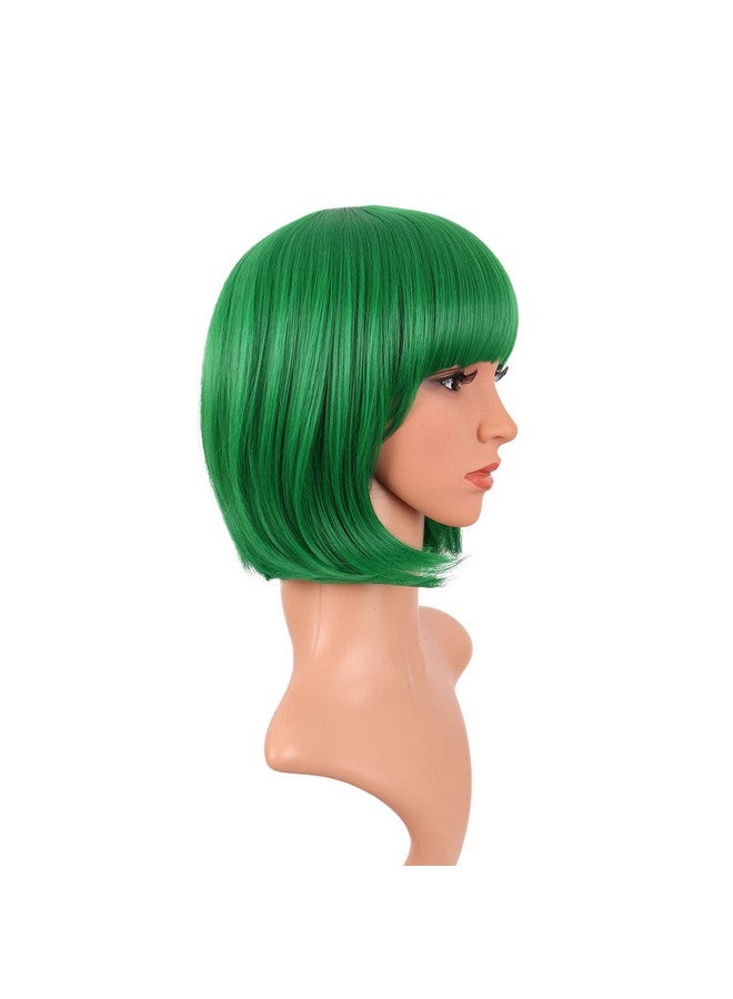 MapofBeauty 12 Inch30 Cm Fashion Lady Short Straight Flat Bangs Bob Wig (Green)  - Image 2