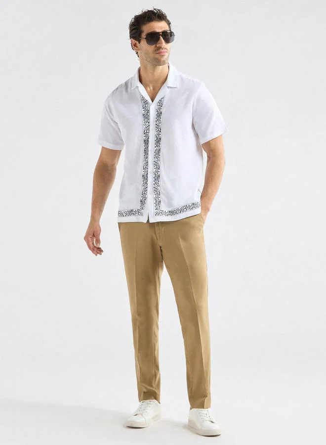 Splash FAV Regular Fit Embroidered Shirt with Camp Collar and Short Sleeves