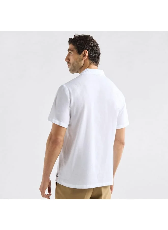 Splash FAV Regular Fit Embroidered Shirt with Camp Collar and Short Sleeves