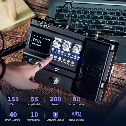 FLAMMA بيدال تأثيرات متعددة FLAMMA FX100 للجيتار مع 55 نموذج مضخم صوت و151 تأثير مدمج و80 ثانية مسجل و40 آلة طبول و10 فتحات IR من طرف ثالث وسماعة OTG للتدريب المنزلي والأداء والبث المباشر - Image 2