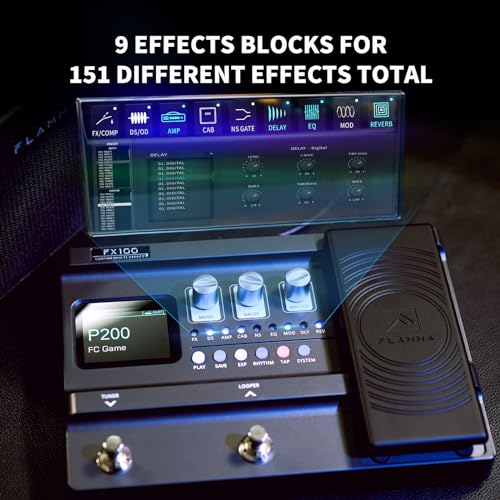 FLAMMA بيدال تأثيرات متعددة FLAMMA FX100 للجيتار مع 55 نموذج مضخم صوت و151 تأثير مدمج و80 ثانية مسجل و40 آلة طبول و10 فتحات IR من طرف ثالث وسماعة OTG للتدريب المنزلي والأداء والبث المباشر - Image 3