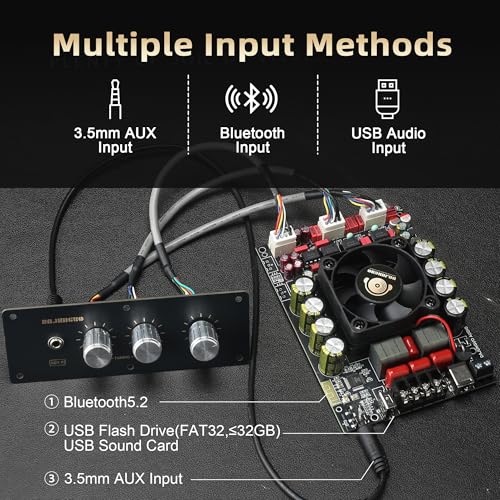 DAJUNGUO T220HS-W Power Amplifier Board 2.0 Channel 220W×2 with Treble and Bass, 12V-36V Audio Power Amplifier Module with Front Panel - Image 3