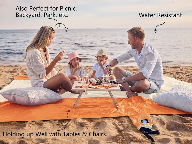 WEKAPO Beach Blanket Sandproof Waterproof, Extra Large Beach Mat, Oversized & Compact Sand Free, Quick Drying Beach Essentials for Vacation, Cruise, Picnic & Camping with Stakes (Orange, 7x7 FT) - Image 4