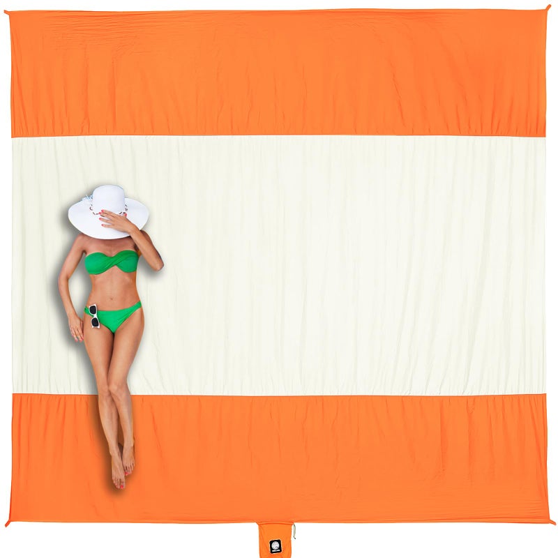 WEKAPO Beach Blanket Sandproof Waterproof, Extra Large Beach Mat, Oversized & Compact Sand Free, Quick Drying Beach Essentials for Vacation, Cruise, Picnic & Camping with Stakes (Orange, 7x7 FT) - Image 1