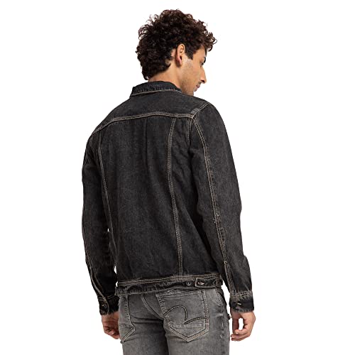 Spykar Men Black Cotton Slim Fit Standard Length Denim Jacket, 2XL - Image 3