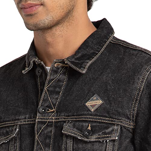 Spykar Men Black Cotton Slim Fit Standard Length Denim Jacket, 2XL - Image 5