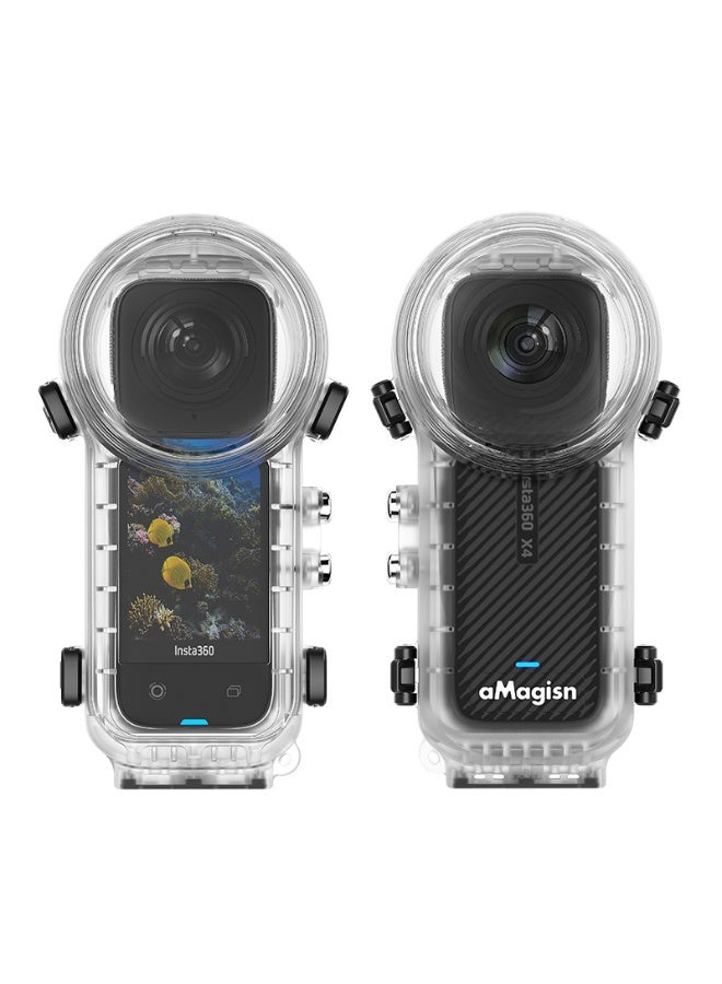 aMagisn حافظة مقاومة للماء لـ Insta360 X4 مع قاعدة مغناطيسية سريعة التركيب، غطاء غوص حتى 50 متر، تصوير بزاوية 360°، مضادة للضباب، مع غطاء عدسة سيليكون وثقب لولبي 1/4 - Image 1