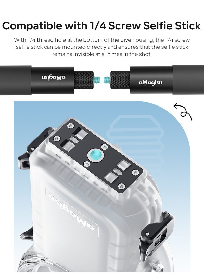 aMagisn حافظة مقاومة للماء لـ Insta360 X4 مع قاعدة مغناطيسية سريعة التركيب، غطاء غوص حتى 50 متر، تصوير بزاوية 360°، مضادة للضباب، مع غطاء عدسة سيليكون وثقب لولبي 1/4 - Image 4