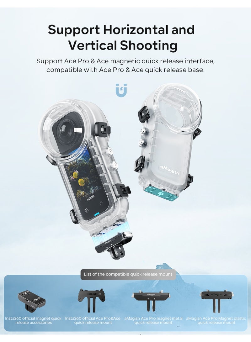 aMagisn حافظة مقاومة للماء لـ Insta360 X4 مع قاعدة مغناطيسية سريعة التركيب، غطاء غوص حتى 50 متر، تصوير بزاوية 360°، مضادة للضباب، مع غطاء عدسة سيليكون وثقب لولبي 1/4 - Image 3