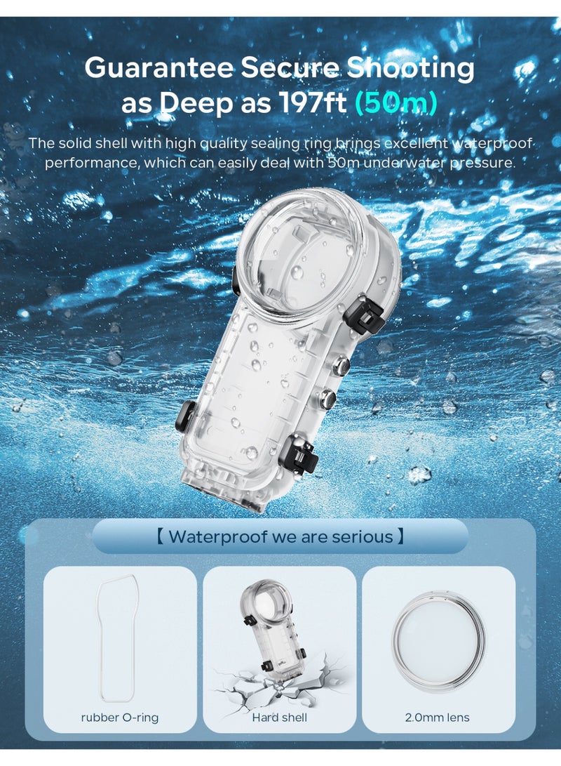 aMagisn حافظة مقاومة للماء لـ Insta360 X4 مع قاعدة مغناطيسية سريعة التركيب، غطاء غوص حتى 50 متر، تصوير بزاوية 360°، مضادة للضباب، مع غطاء عدسة سيليكون وثقب لولبي 1/4 - Image 5