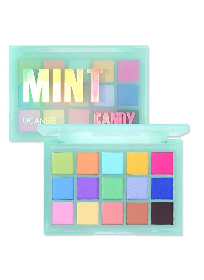 Yabaolian 15 Colorful Matte Makeup Eyeshadow Palette, 15 Shades Vibrant MACARON Pastel Eye Shadow Pallet, High Pigmented Blendable Rainbow Make Up Plattet Kit (Mint Candy)  - Image 1