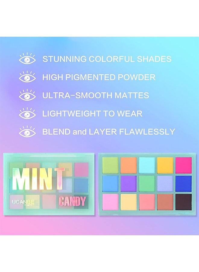 Yabaolian 15 Colorful Matte Makeup Eyeshadow Palette, 15 Shades Vibrant MACARON Pastel Eye Shadow Pallet, High Pigmented Blendable Rainbow Make Up Plattet Kit (Mint Candy)  - Image 5
