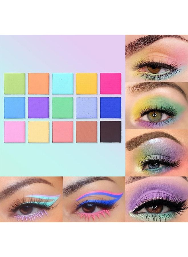 Yabaolian 15 Colorful Matte Makeup Eyeshadow Palette, 15 Shades Vibrant MACARON Pastel Eye Shadow Pallet, High Pigmented Blendable Rainbow Make Up Plattet Kit (Mint Candy)  - Image 2
