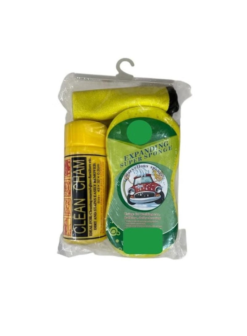 3 Piece Car Wash Cleaning Tool Set, Car Wash Detailing Kit, Microfiber Car Drying Towel/Pop-Up Car Sponge/Chamois Drying Cloth - Image 2