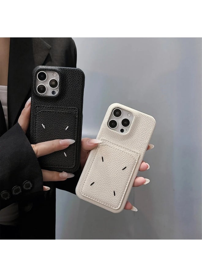 Generic - For Iphone16 Pro Max For Iphone 15 Pro Simple Embroidered Anti-Fall Protective Case Brand Name NoEnName_Null Origin Mainland China-Color:Black Embroidered Maca Card Bag-Applicable Models:For Iphone14plus - Image 1