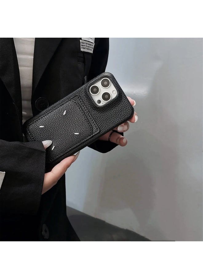 Generic - For Iphone16 Pro Max For Iphone 15 Pro Simple Embroidered Anti-Fall Protective Case Brand Name NoEnName_Null Origin Mainland China-Color:Black Embroidered Maca Card Bag-Applicable Models:For Iphone14plus - Image 1