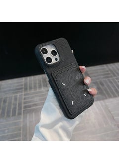 For Iphone16 Pro Max For Iphone 15 Pro Simple Embroidered Anti-Fall Protective Case Brand Name NoEnName_Null Origin Mainland China-Color:Black Embroidered Maca Card Bag-Applicable Models:For Iphone14plus