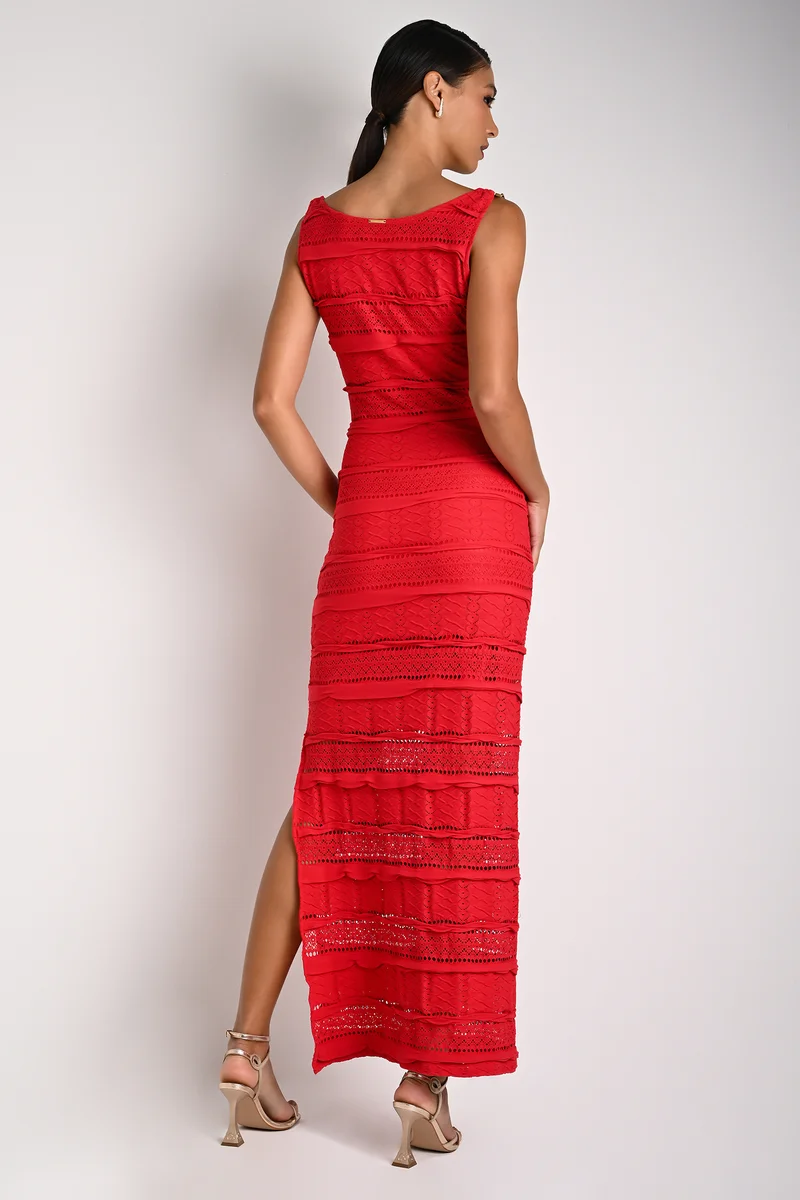 Carmen Steffens Midi Sheath Dress with Mesh Effect in Red