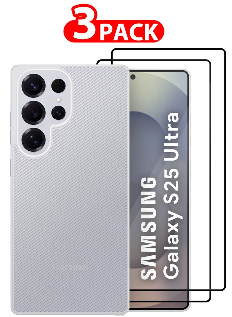 CATANES ( for Galaxy S25 Ultra ) 3Packs, Case Air Skin Line Design Back Cover Sturdy Durable Ultra-Thin Case Drop Protection Cover Clear with 2 Shock Proof Screen Protectors - White - Image 1