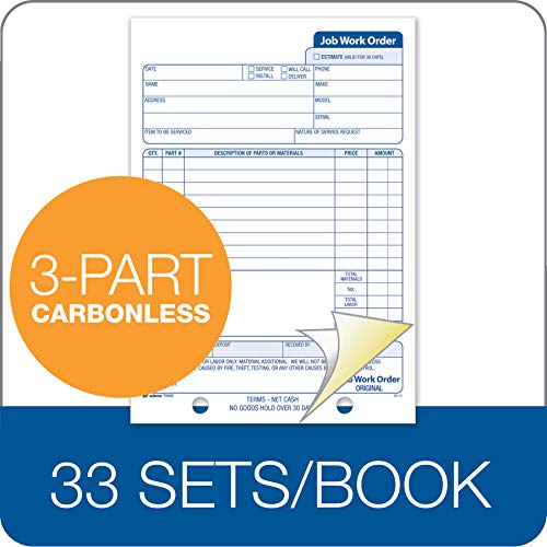 Adams Job Work Order Book, 3-Part Carbonless, White/Canary/White, 5-9/16 x 8-7/16 Inches, 33 Sets (T5868) - Image 3