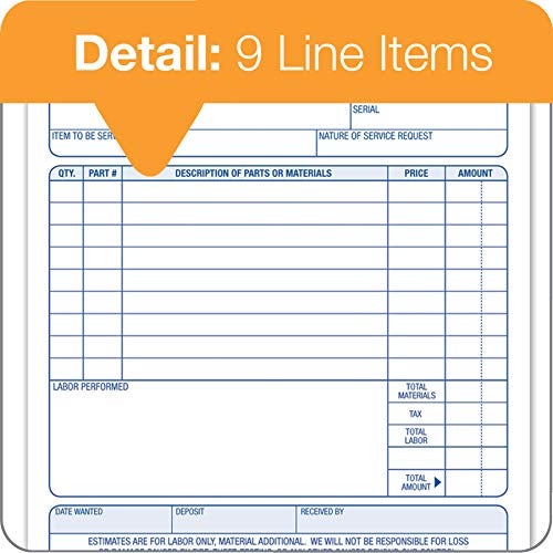 Adams Job Work Order Book, 3-Part Carbonless, White/Canary/White, 5-9/16 x 8-7/16 Inches, 33 Sets (T5868) - Image 5