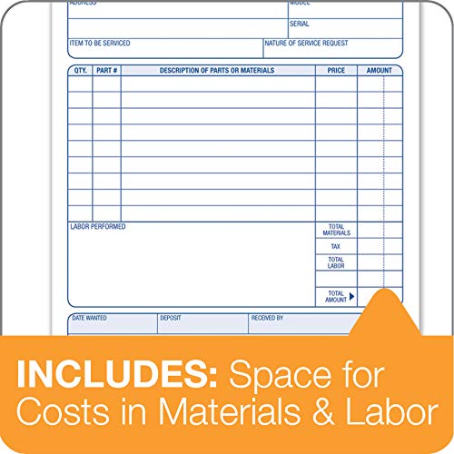 Adams Job Work Order Book, 3-Part Carbonless, White/Canary/White, 5-9/16 x 8-7/16 Inches, 33 Sets (T5868) - Image 4