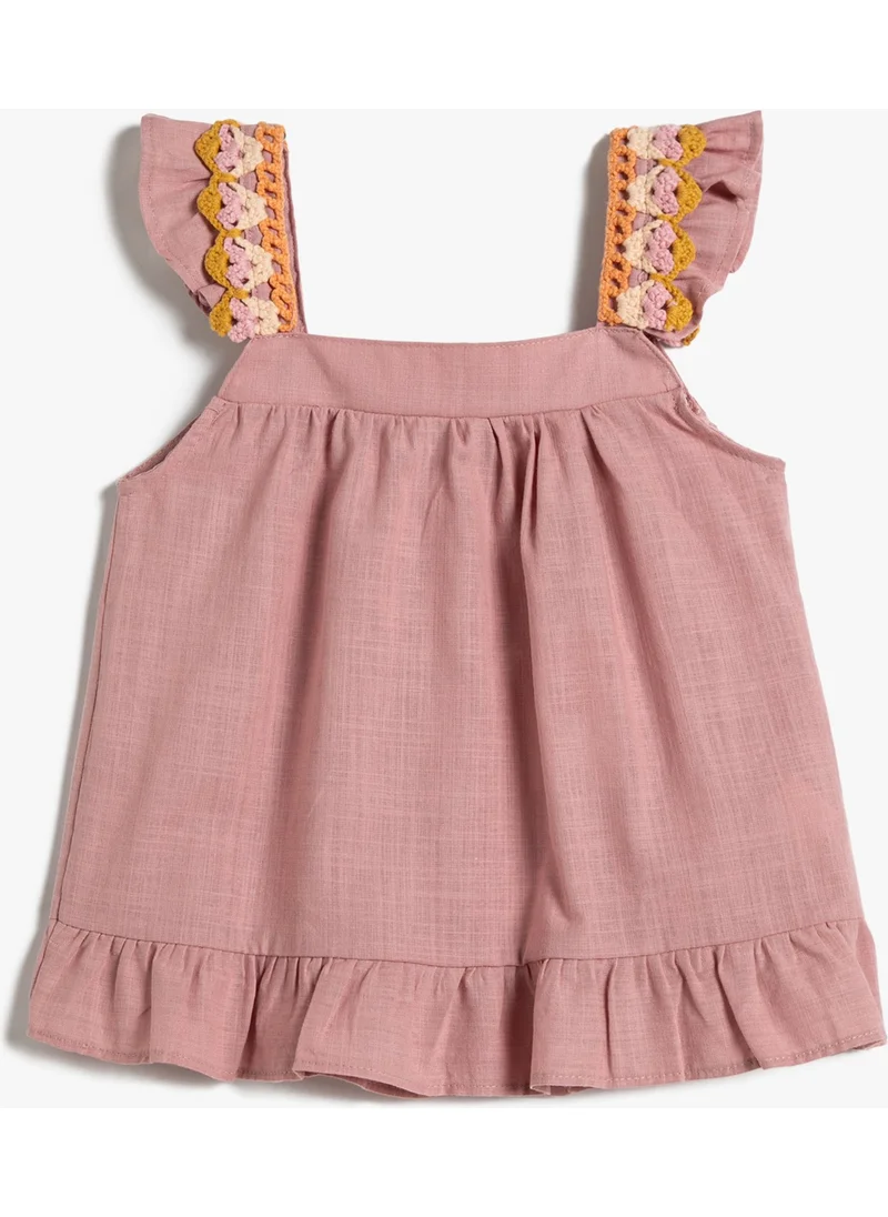 كوتون Blouse Sleeveless Ruffle and Crochet Detailed Cotton