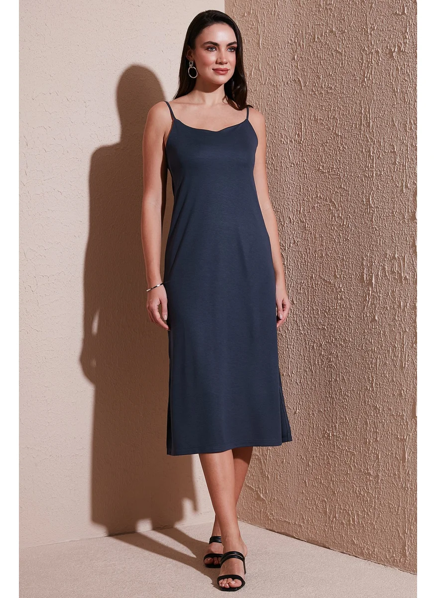Lela Regular Fit Rope Strap Slit Detail Midi Dress Women's Dress 5866128