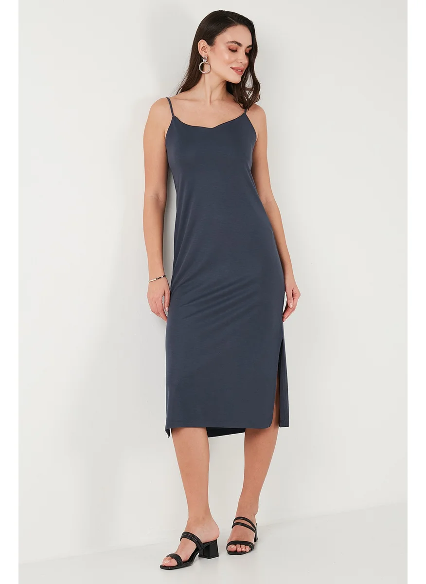 Lela Regular Fit Rope Strap Slit Detail Midi Dress Women's Dress 5866128
