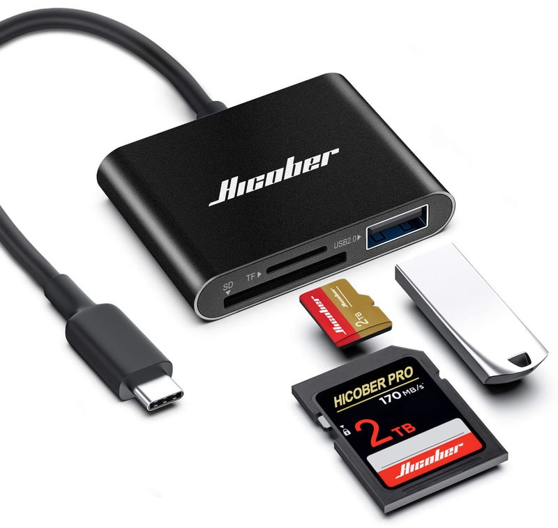 Hicober USB C to SD Card Reader, Micro SD Memory Card Reader, Type C to SD Card Reader Adapter 2TB Capacity for MacBook Camera Android Windows Linux and Other Type C Device-Black - Image 1