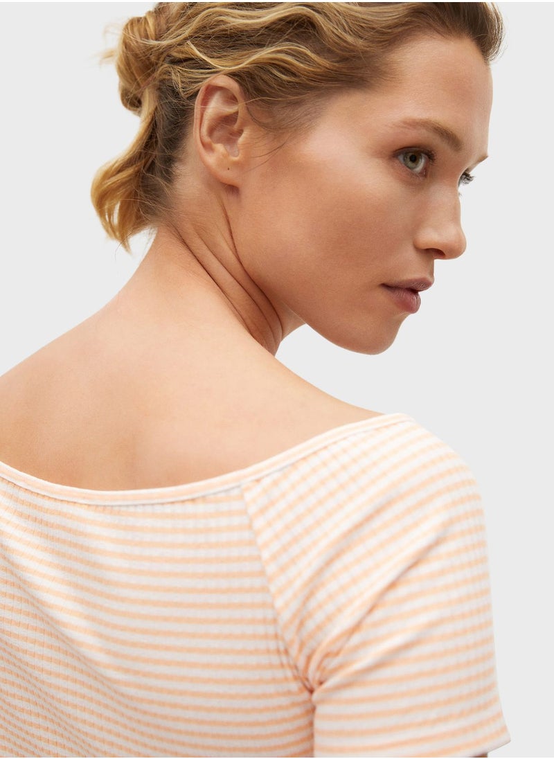 MANGO - Boat Neck Crop T-Shirt - Image 1