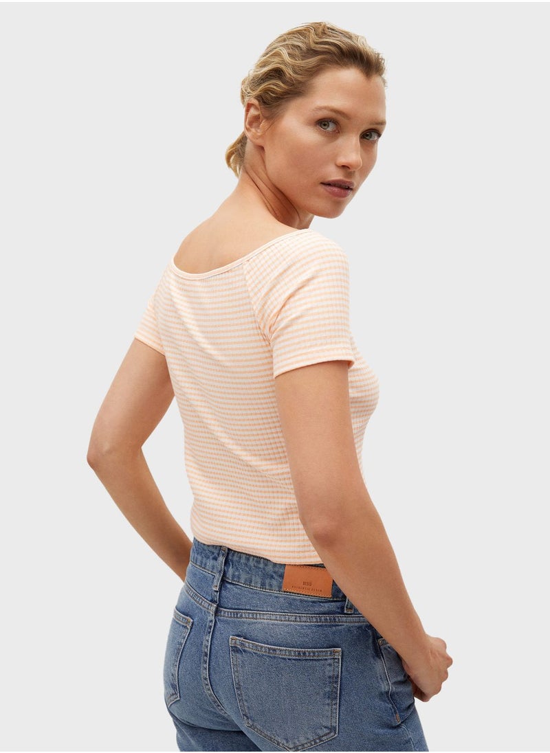 MANGO - Boat Neck Crop T-Shirt - Image 1