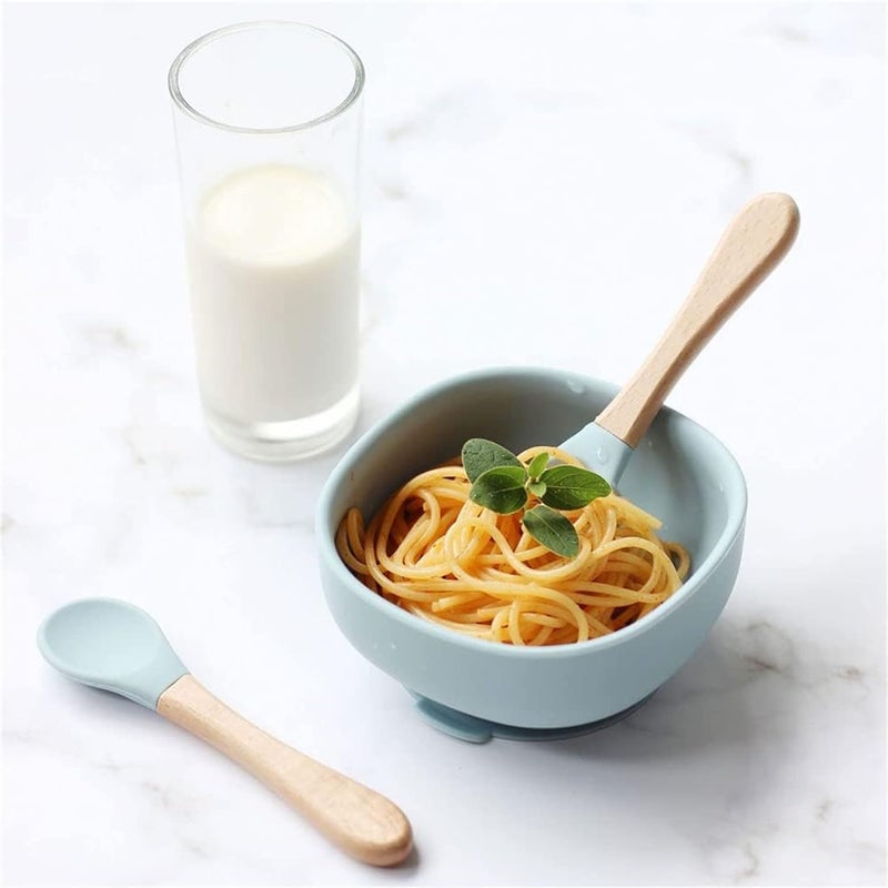 Suction Bowls for Baby, Baby Led Weaning Spoon and Fork, Baby Dishes and Utensils Set for Toddlers, Silicone Baby Feeding Set 6-12 Months, Blue - Image 2