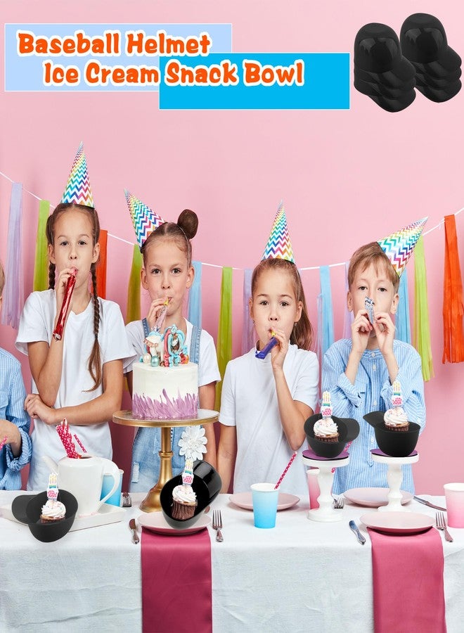 Drayear 32 Pack 8 oz Baseball Helmet Ice Cream Bowl Plastic Baseball Cap Chip Bowl Mini Black Baseball Hat Snack Bowl for Birthday Ice Cream Party - Image 3