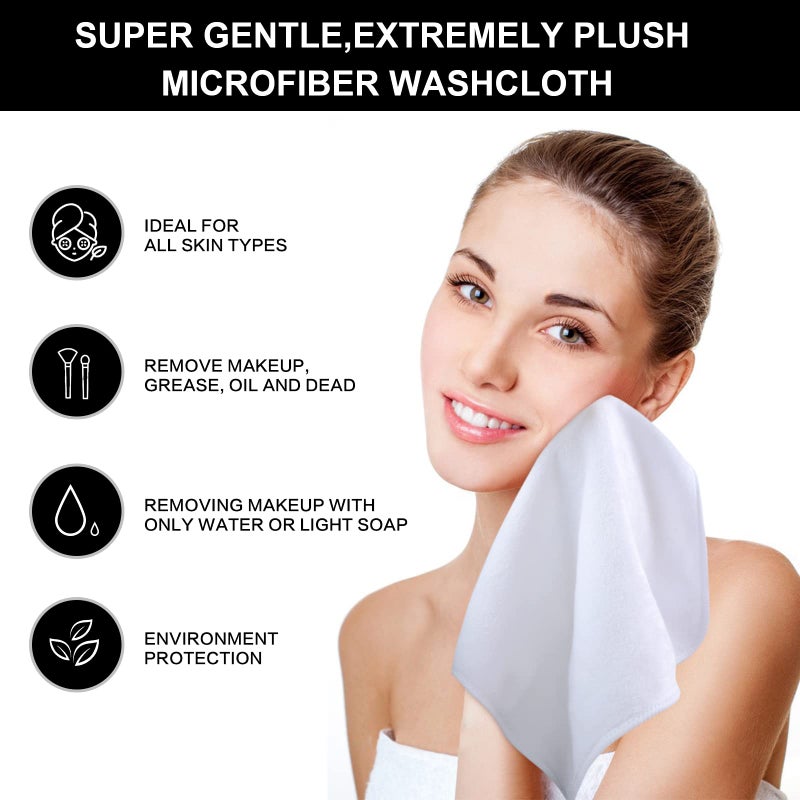SINLAND Microfiber Facial Cloths Fast Drying Washcloth 12inch x 12inch White 10 pack White - Image 4