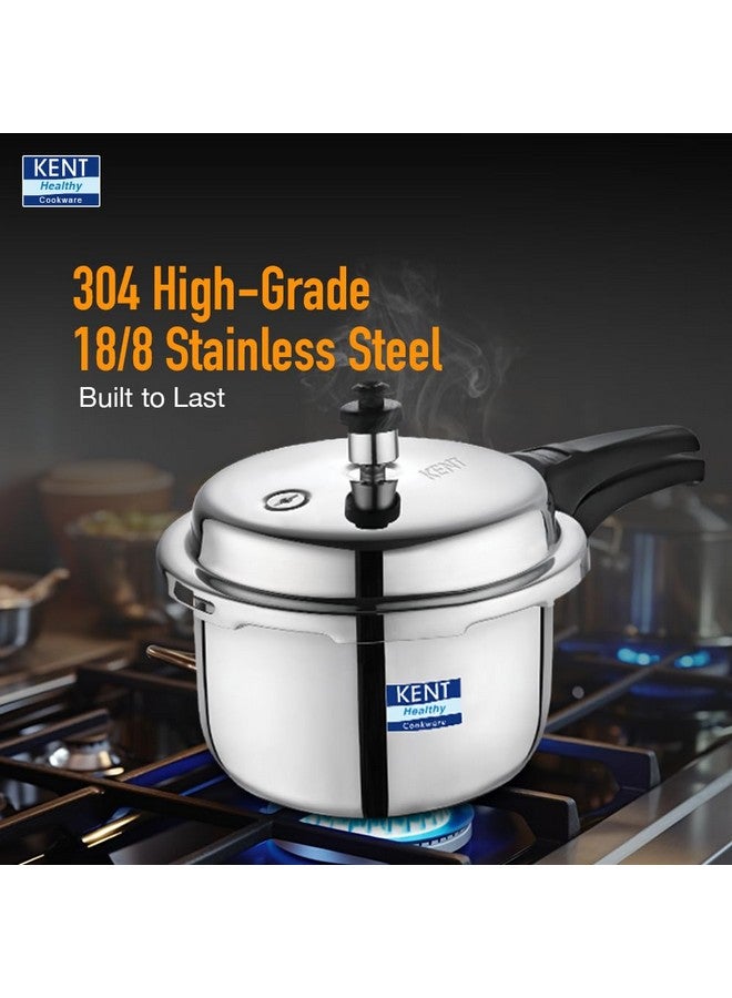 KENT وعاء ضغط من الفولاذ المقاوم للصدأ سعة 2 لتر من كينت مع غطاء خارجي من الفولاذ المقاوم للصدأ | قاعدة ثقيلة بسمك 4.66 مم | مقابض مصبوبة بالحقن للمتانة | صمام أمان خالٍ من الرصاص | مناسب للموقد الحثي - Image 3