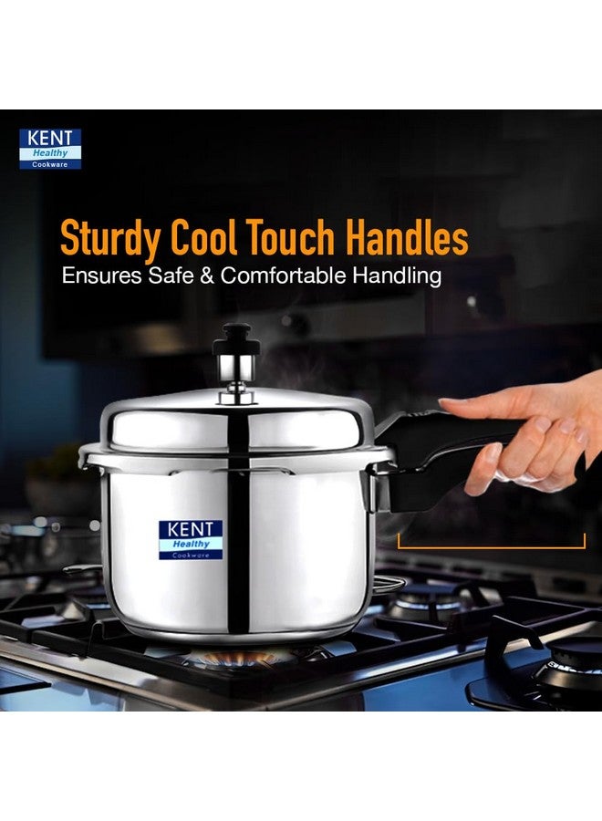 KENT وعاء ضغط من الفولاذ المقاوم للصدأ سعة 2 لتر من كينت مع غطاء خارجي من الفولاذ المقاوم للصدأ | قاعدة ثقيلة بسمك 4.66 مم | مقابض مصبوبة بالحقن للمتانة | صمام أمان خالٍ من الرصاص | مناسب للموقد الحثي - Image 5