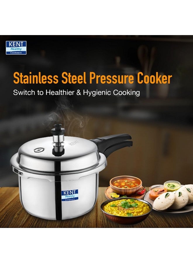 KENT وعاء ضغط من الفولاذ المقاوم للصدأ سعة 2 لتر من كينت مع غطاء خارجي من الفولاذ المقاوم للصدأ | قاعدة ثقيلة بسمك 4.66 مم | مقابض مصبوبة بالحقن للمتانة | صمام أمان خالٍ من الرصاص | مناسب للموقد الحثي - Image 2