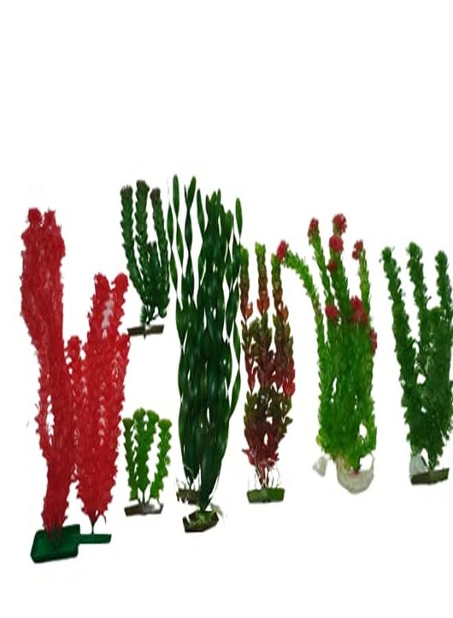 AQUATICA ENTERPRISES Assorted Artificial Green Grass Water Plant for Fish Tank Aquarium Decor Ornament Decoration (Colour May Vary) - 5inTO 16in Size Pack of 10 - Image 1