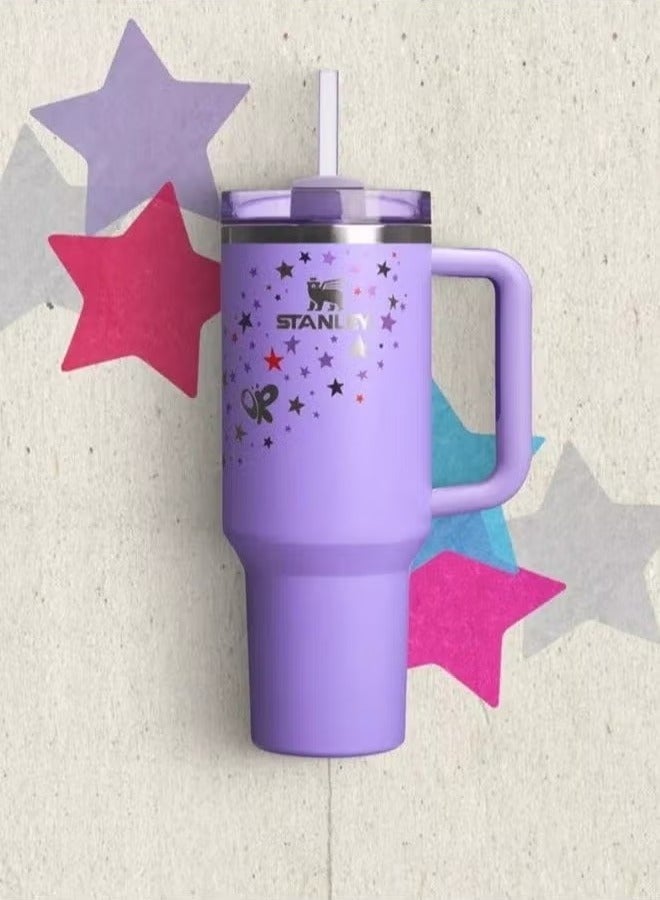 Stanley 40oz Quencher H2.0 FlowState Tumbler with Lid and Straw, Stainless Steel Vacuum Insulated Travel Cup for Water, Iced Tea, Coffee, Smoothies, and More in Cream Purple        4o mini - Image 4