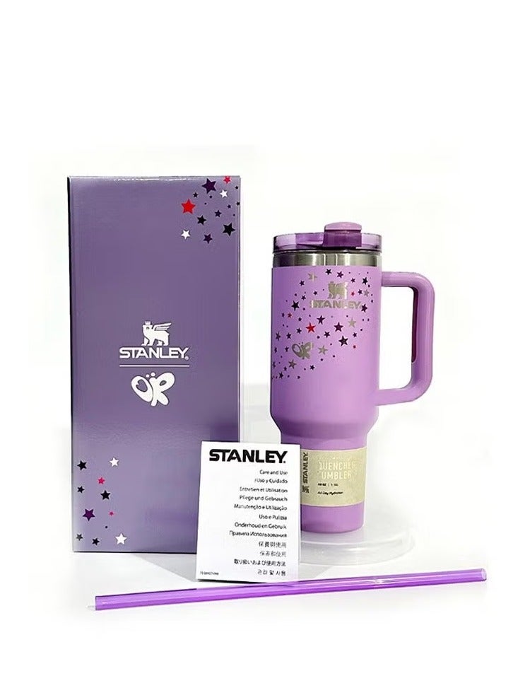 Stanley 40oz Quencher H2.0 FlowState Tumbler with Lid and Straw, Stainless Steel Vacuum Insulated Travel Cup for Water, Iced Tea, Coffee, Smoothies, and More in Cream Purple        4o mini - Image 1
