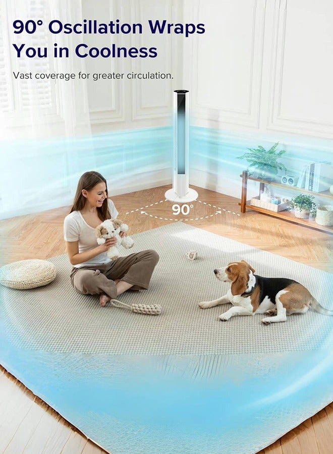 0TO1 TECH 0TO1 Tower Fan for Home Use, 26ft/s Velocity 28dB Cooling Fan, Bladeless Fan with 90° Rotation, 3 Speed Settings, Suitable for Home, Office, Etc. (White) - Image 3