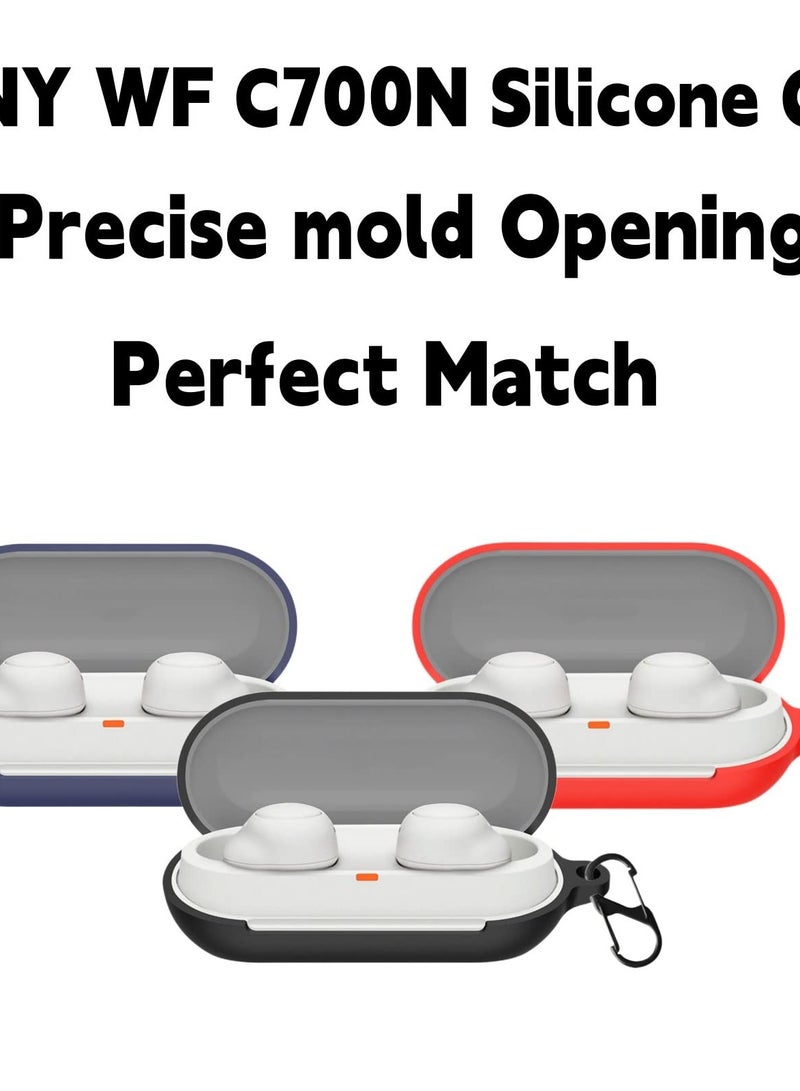 SOLARAE 3PCS Silicone Case Cover for Sony WF-C700N Wireless Earbuds, Shockproof, Waterproof, Protective Cover with Keychain (Black+Blue+Red) - Image 2