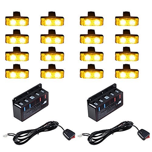 ANZIO 16X Amber 2-LED Strobe Light Bar Warning Emergency Beacon 10 Flashing Modes Car SUV Truck Van - Image 1