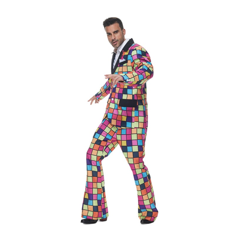 ReneeCho 70s Disco Costume Suit Men Colorful Long Sleeve with Pants Halloween Party - Image 3